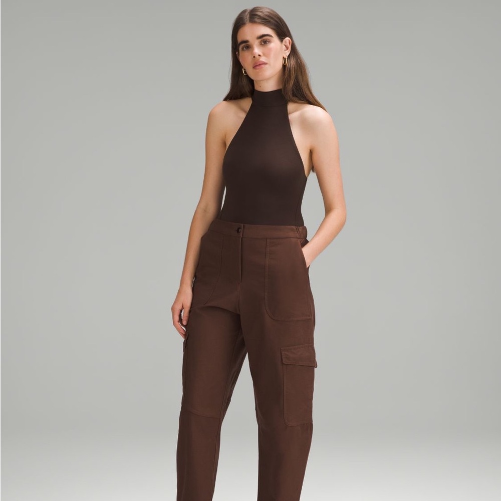 NWT Lululemon Wundermost Mock Neck Thong Bodysuit in Brown, Size Medium.